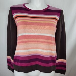 Liz Claiborne Striped Pullover SWEATER Womens Size XL Crew Neck L/S Purple Peach